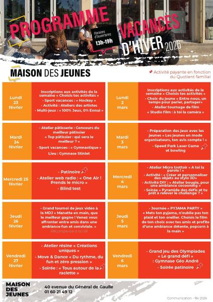 Programme vacances d'hiver jeunesse